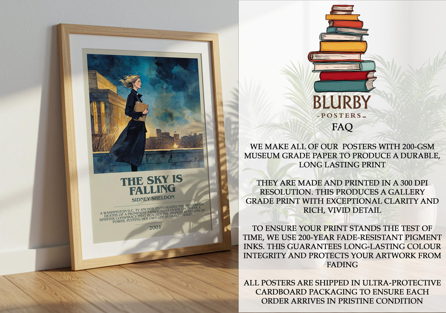 The Sky Is Falling by Sidney Sheldon | Descriptive Modern Book Art | Poster