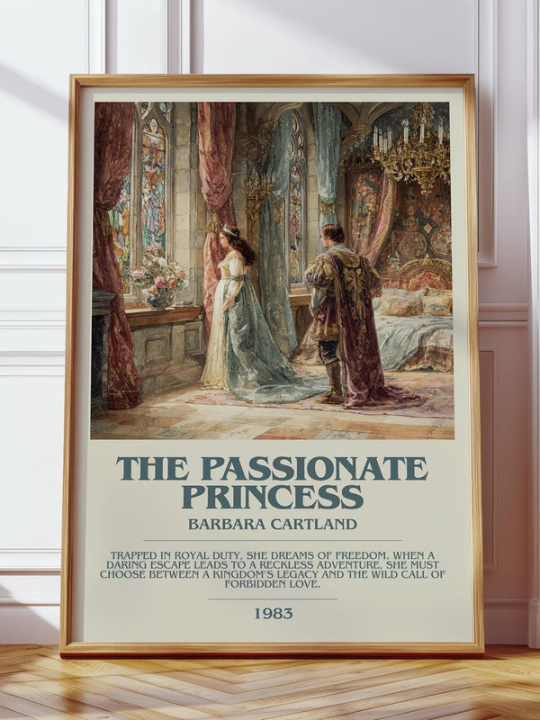 The Passionate Princess bookish print in frame leaning in hallway – romance wall art