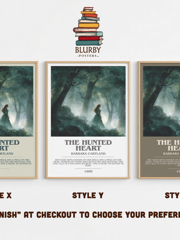 The Hunted Heart bookish poster colour and style options – BARBARA. CARTLAND book art
