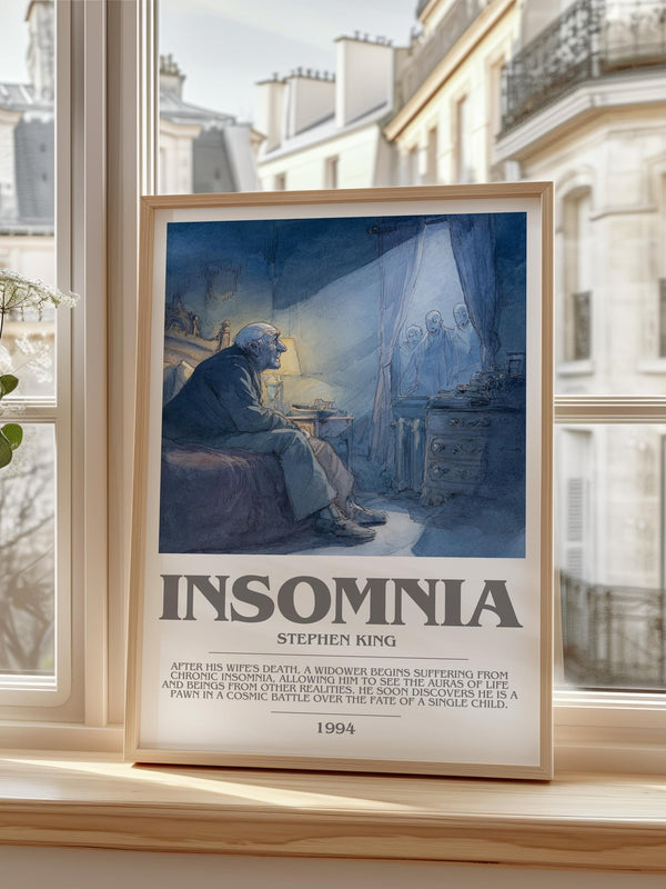 Insomnia bookish print framed by window – literary home decor