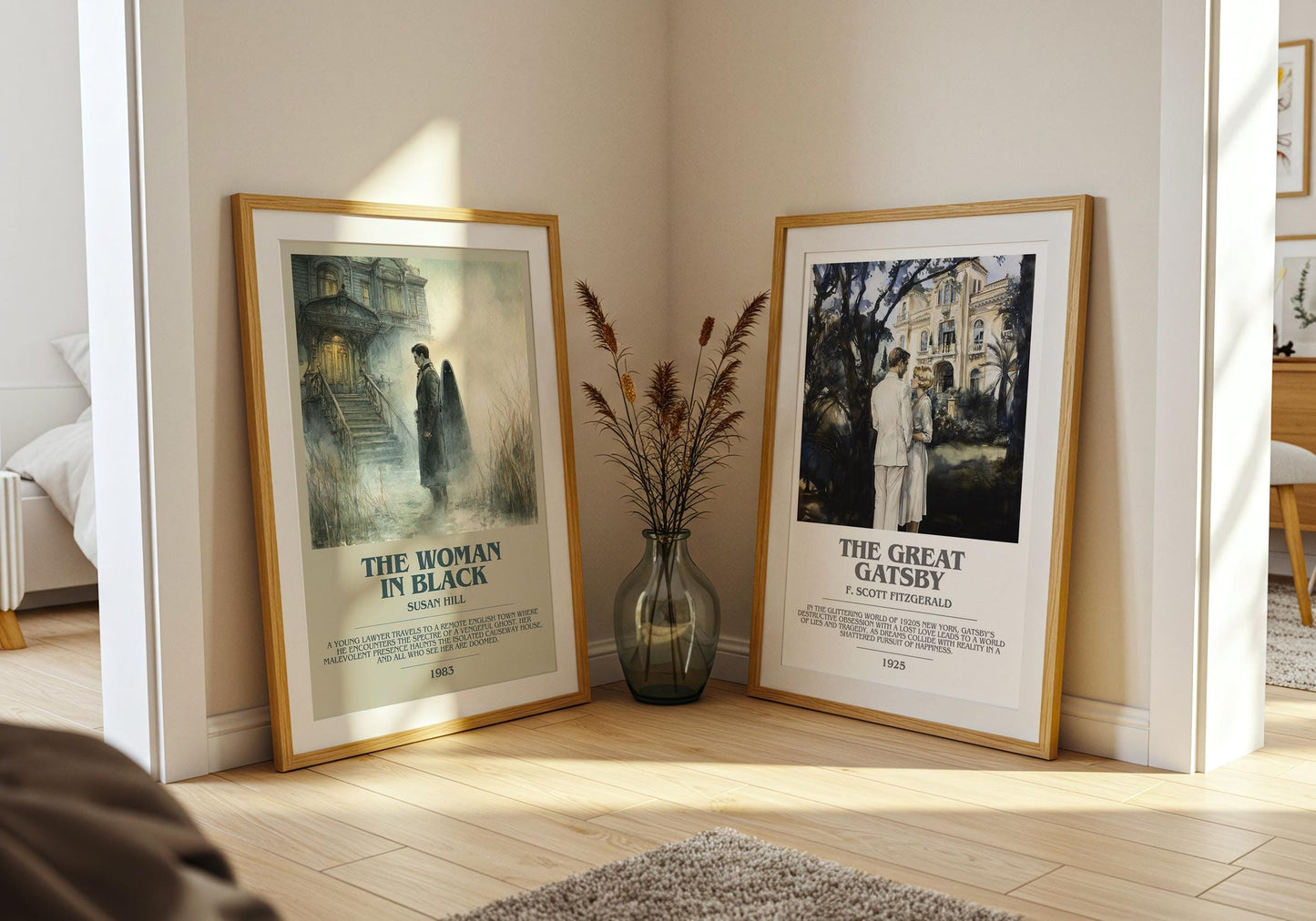 The Woman in Black bookish poster paired in gallery wall – literary art prints