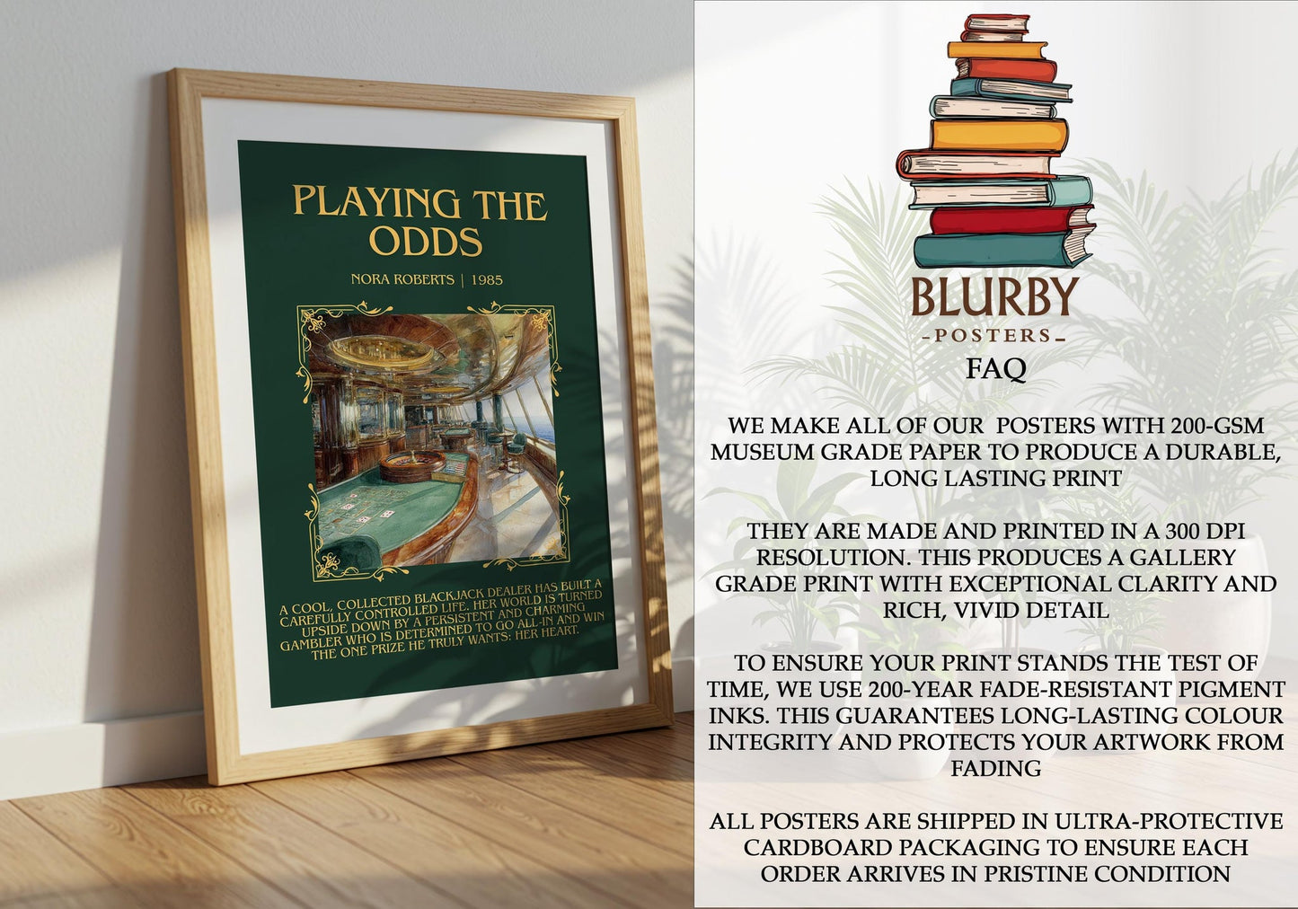 Playing the Odds minimalist literary print detail – Nora Roberts book art
