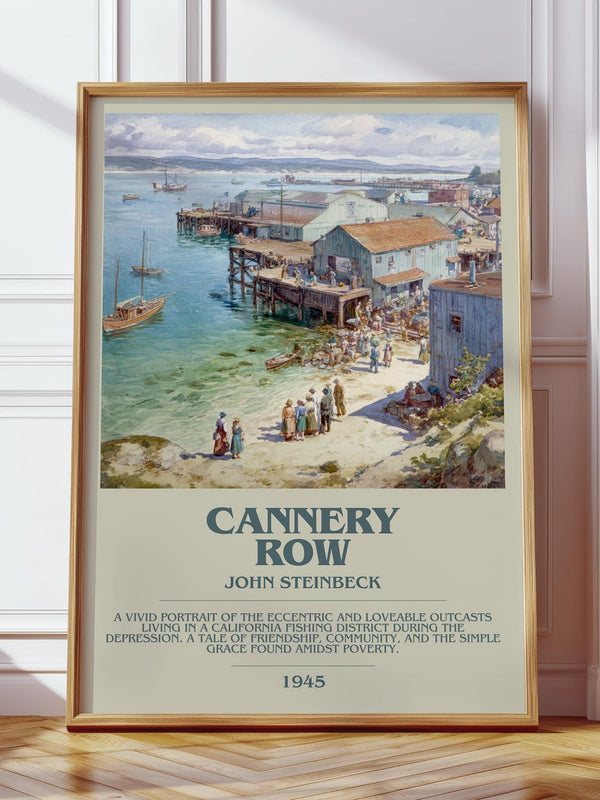 Cannery Row bookish print in frame leaning in hallway – literary fiction wall art