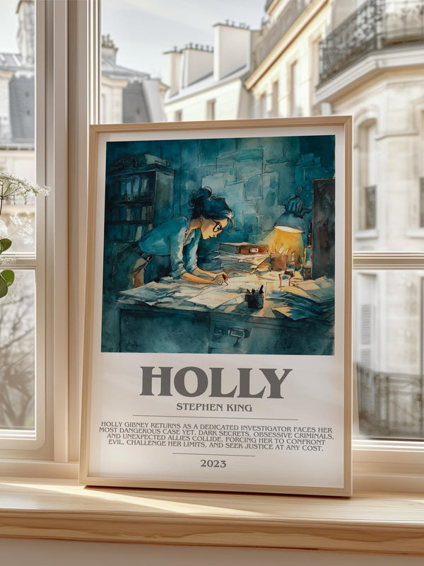 Holly bookish print framed by window – literary home decor