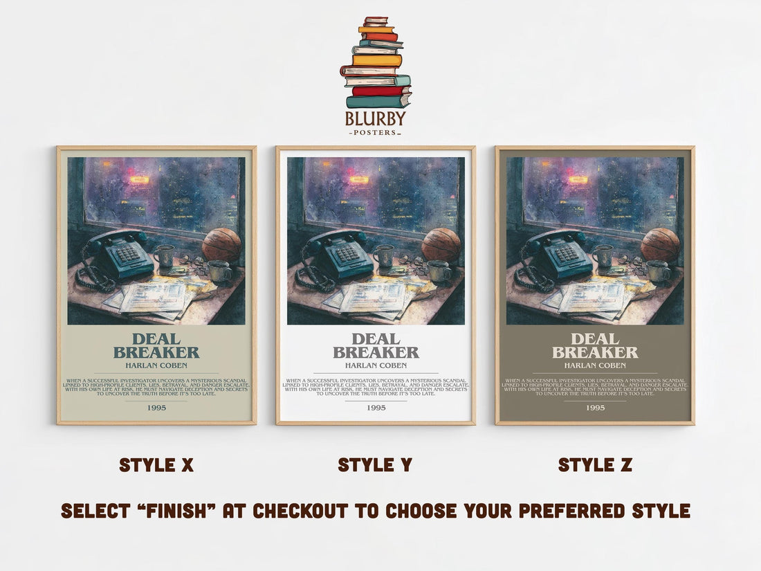 Deal Breaker bookish poster colour and style options – Harlan Coben book art (mockup)