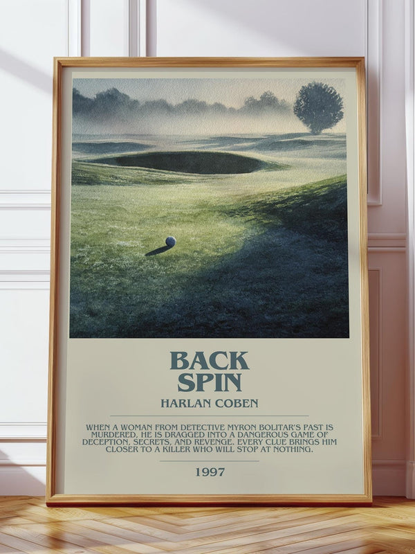 Back Spin bookish print in frame leaning in hallway – thriller wall art