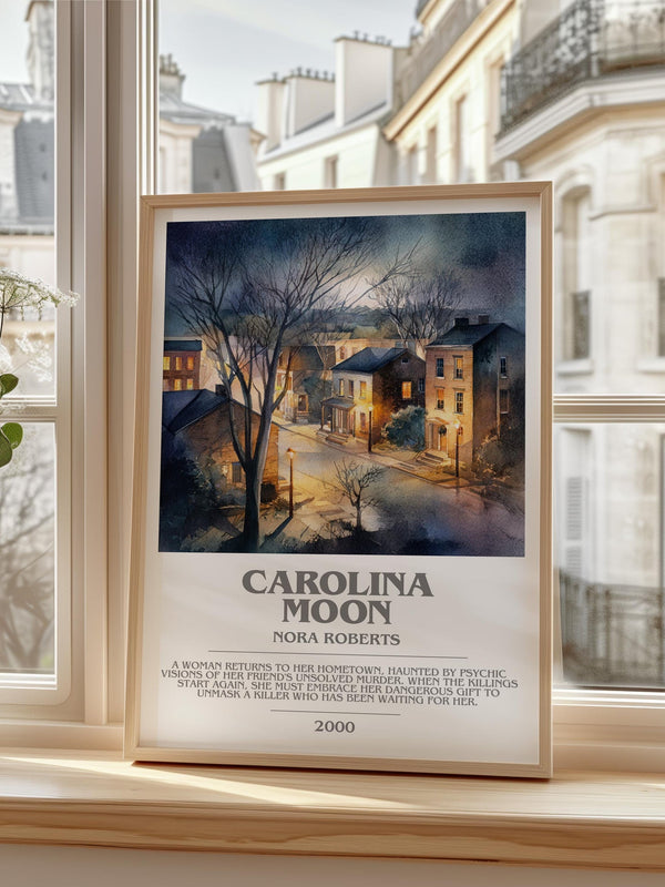 Carolina Moon bookish print framed by window – literary home decor