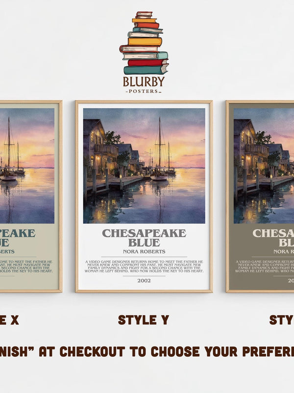 Chesapeake Blue bookish poster colour and style options – Nora Roberts book art