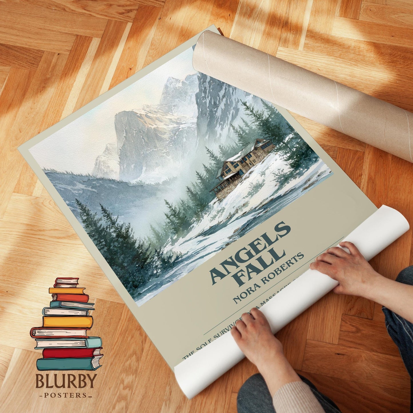 Angels Fall book poster packaging – museum-quality print rolled in protective tube