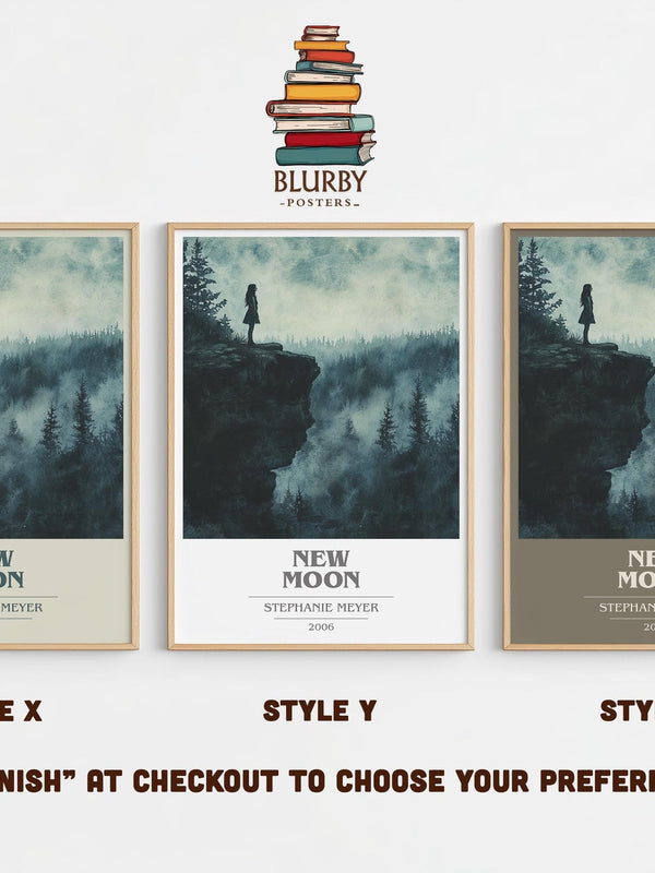 New Moon book cover poster colour and style options – Stephenie Meyer book art