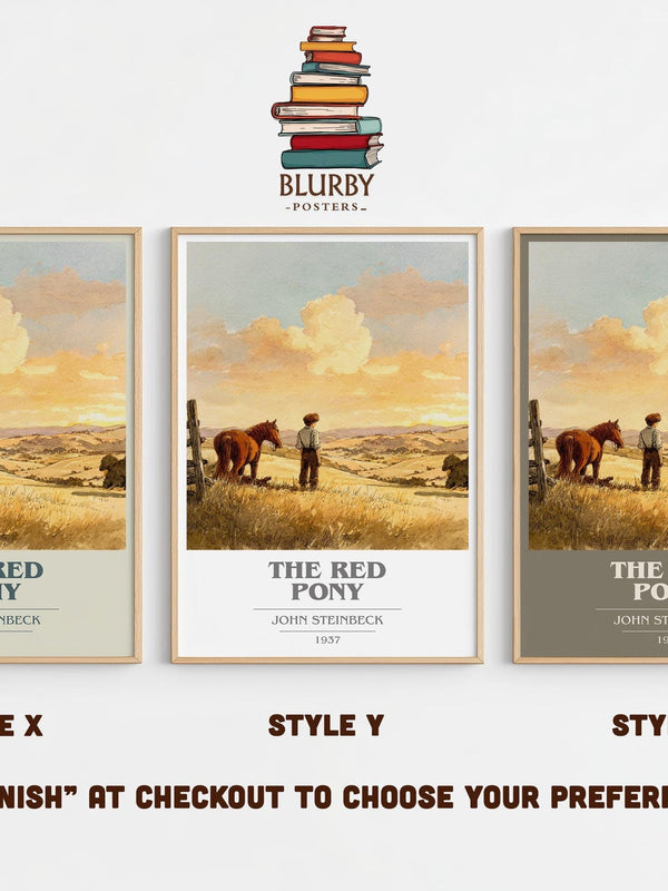 The Red Pony book cover print in frame leaning in hallway – literary fiction wall art