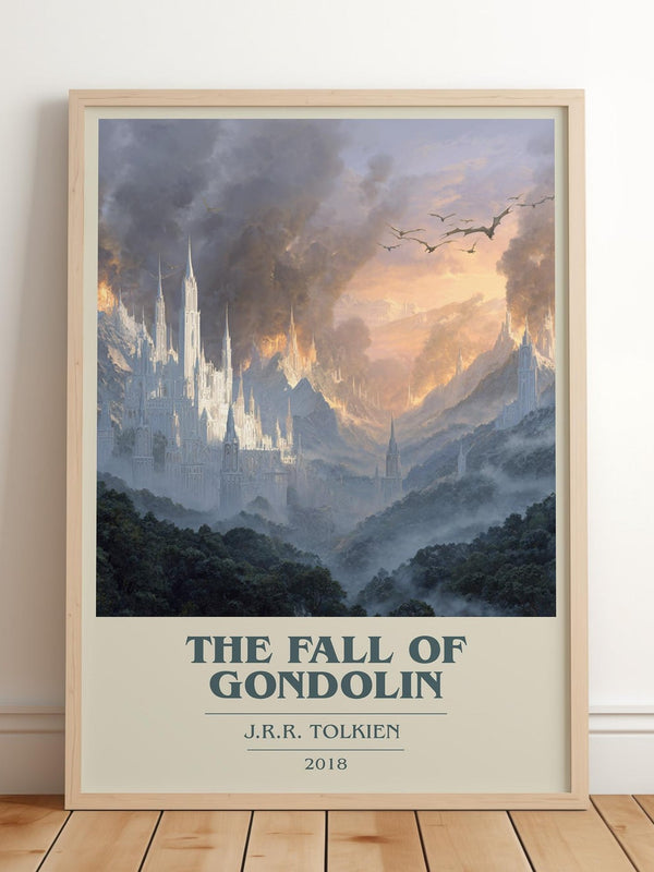 The Fall of Gondolin book cover print in frame leaning in hallway – fantasy wall art
