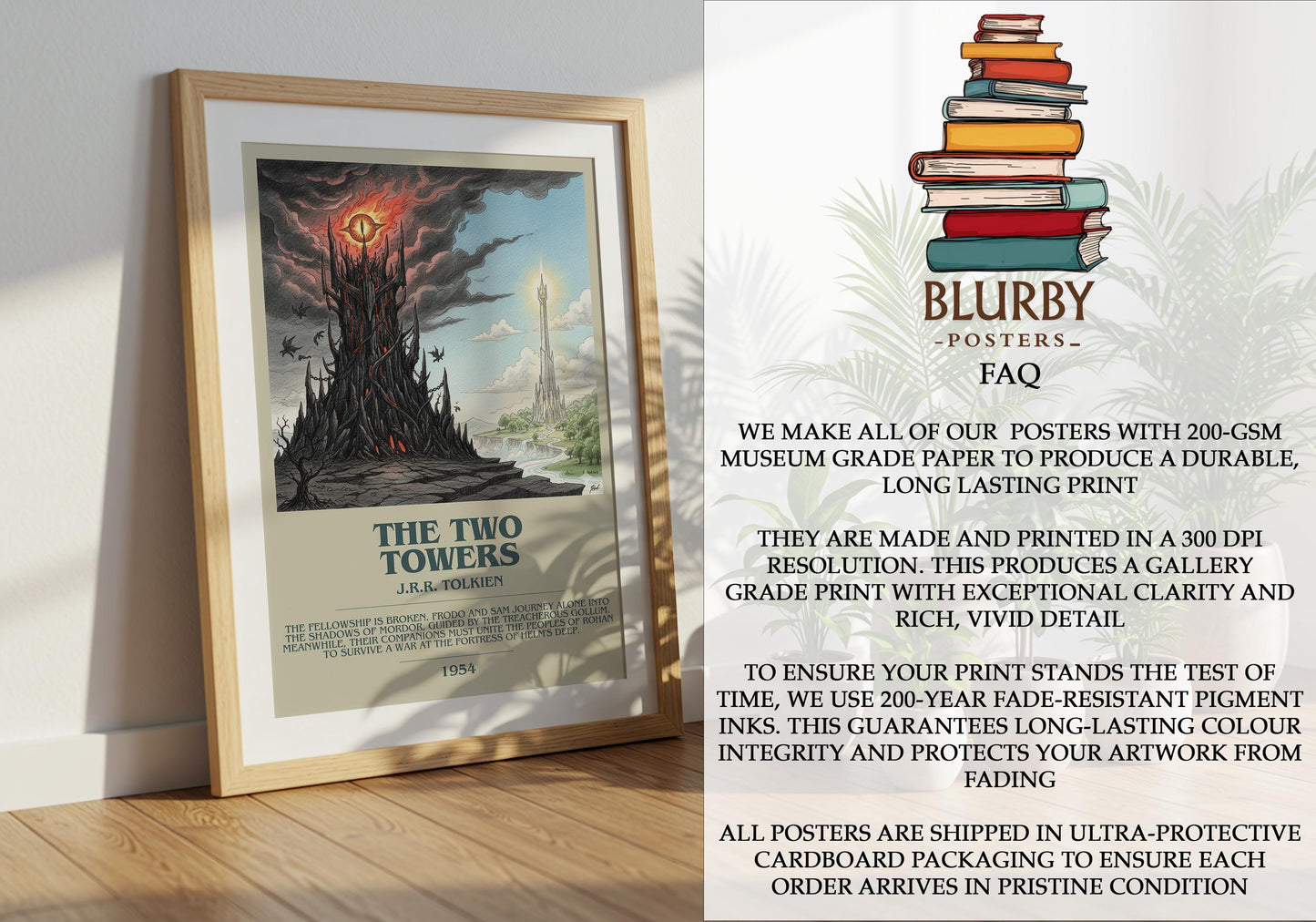 The Two Towers by J.R.R. Tolkien | Book Poster | Literary Art Gift For Book Lover | Novel Inspired Wall Art | Free Delivery
