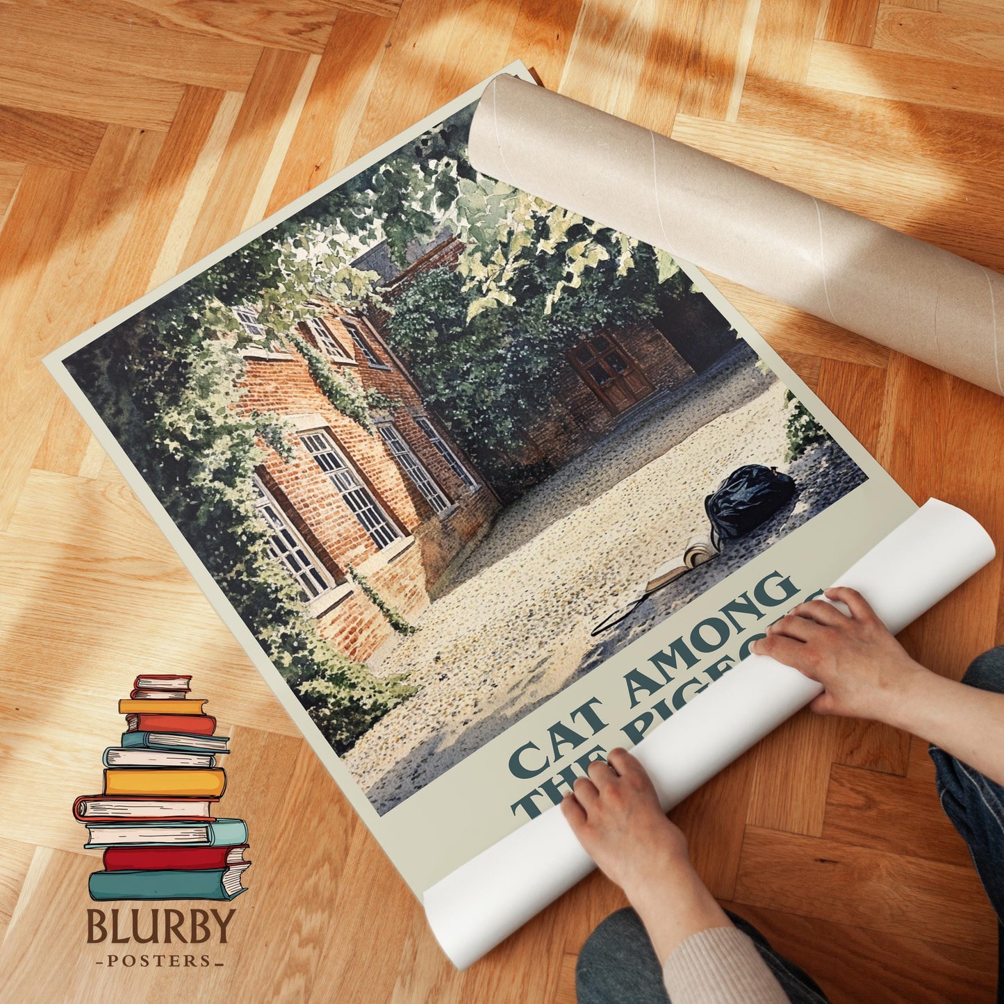 Cat Among the Pigeons book poster packaging – museum-quality print rolled in protective tube