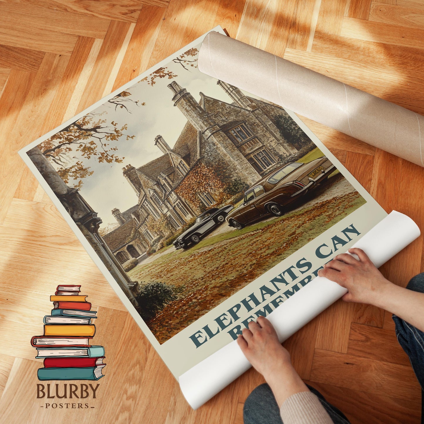 Elephants Can Remember book poster packaging – museum-quality print rolled in protective tube