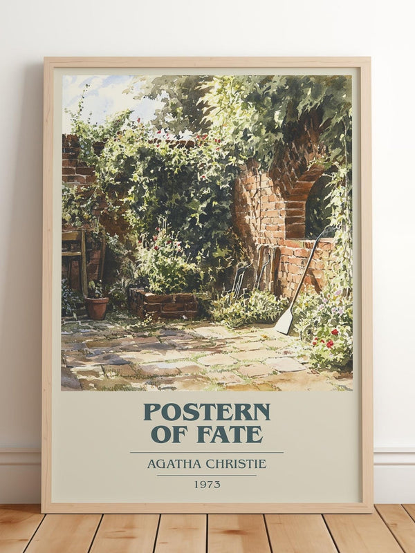 Postern of Fate book cover print in frame leaning in hallway – mystery wall art