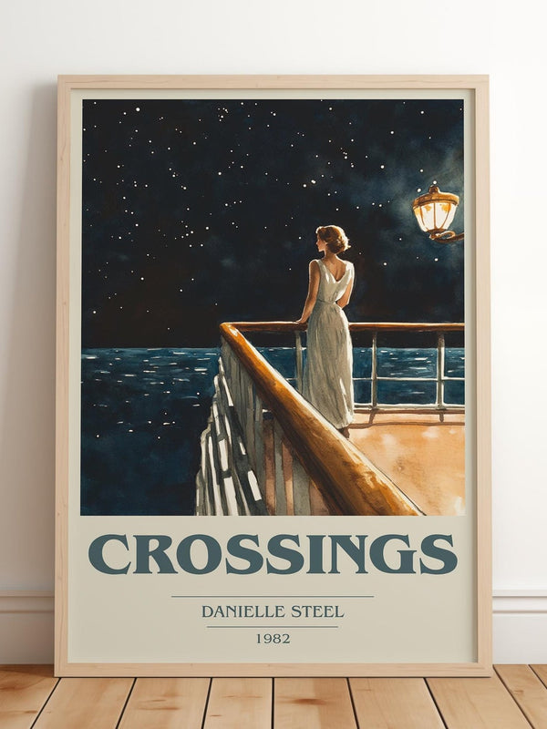 Crossings book cover print in frame leaning in hallway – romance wall art
