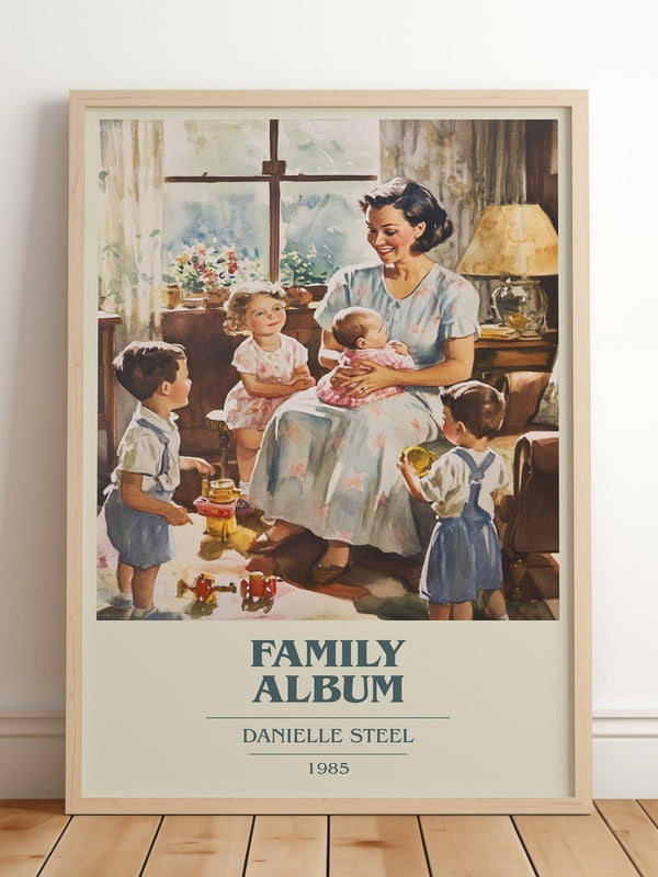 Family Album book cover print in frame leaning in hallway – romance wall art