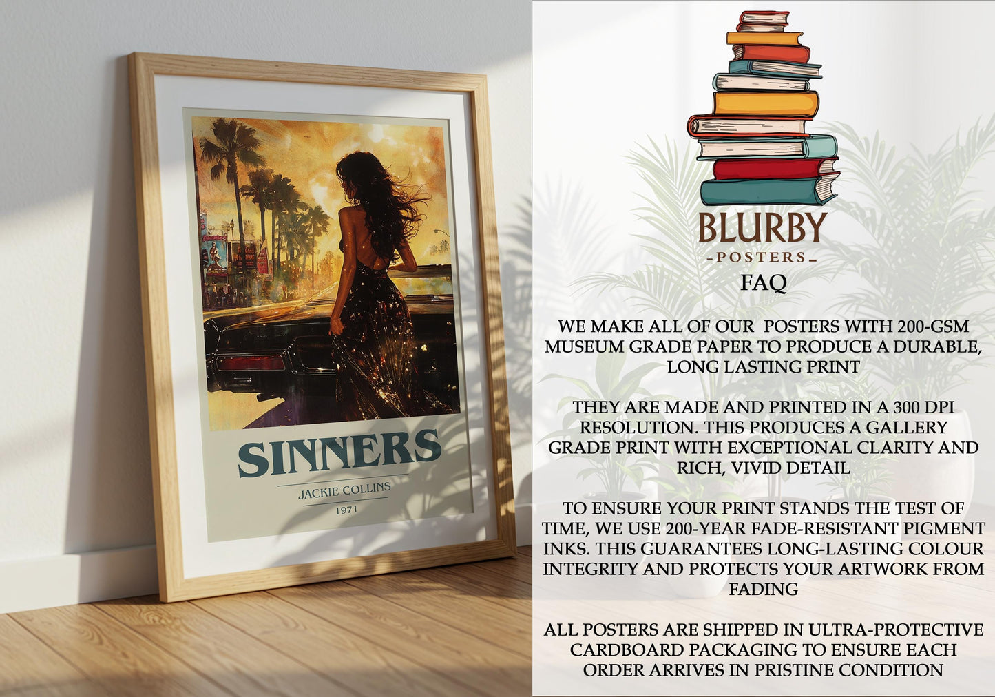Sinners by Jackie Collins | Book Poster | Literary Art Gift For Book Lover | Novel Inspired Wall Art