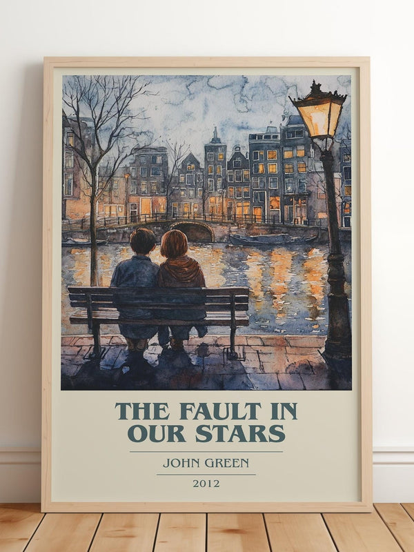 The Fault in Our Stars book cover print in frame leaning in hallway – young adult wall art