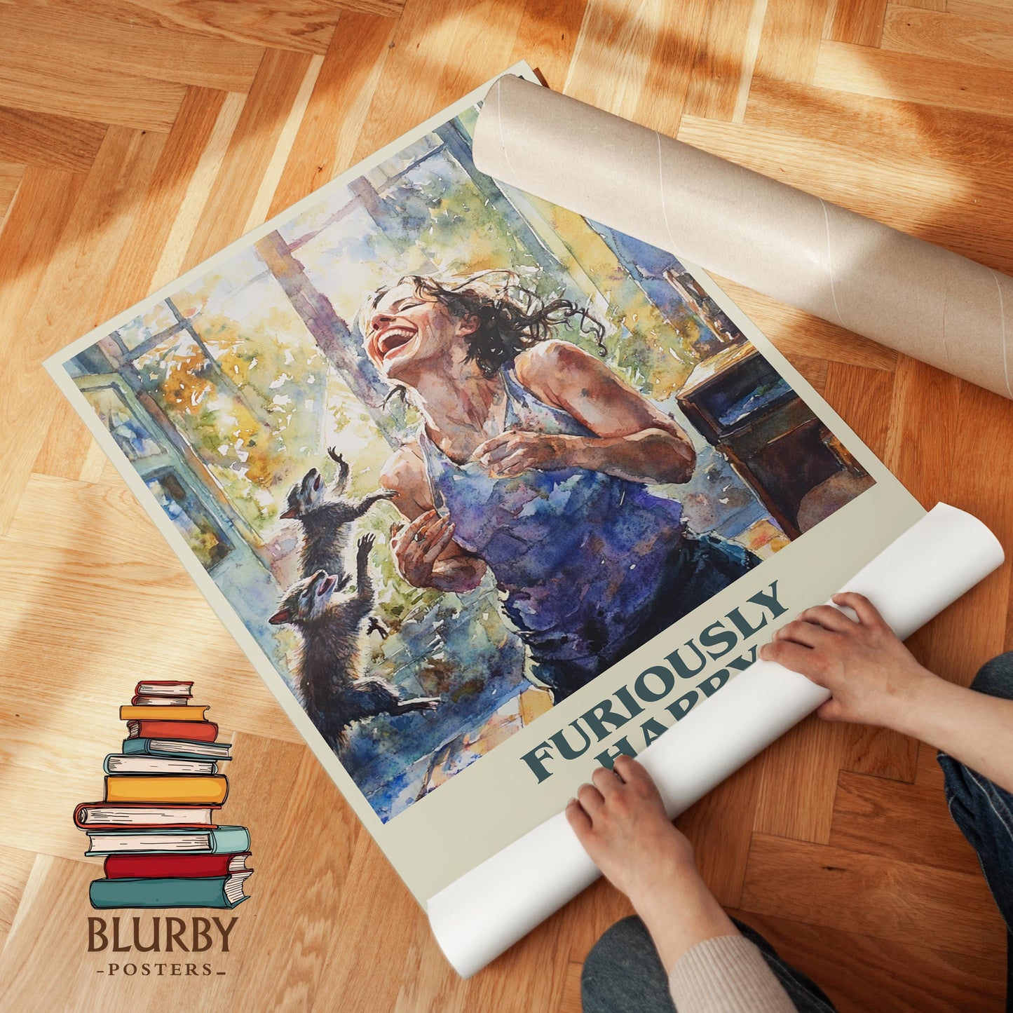 Furiously Happy book poster packaging – museum-quality print rolled in protective tube