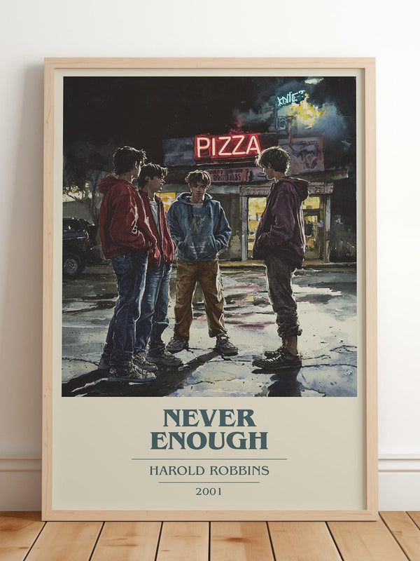 Never Enough book cover print in frame leaning in hallway – romance wall art