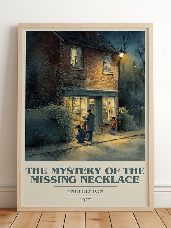 The Mystery Of The Missing Necklace book cover print in frame leaning in hallway – childrens wall art