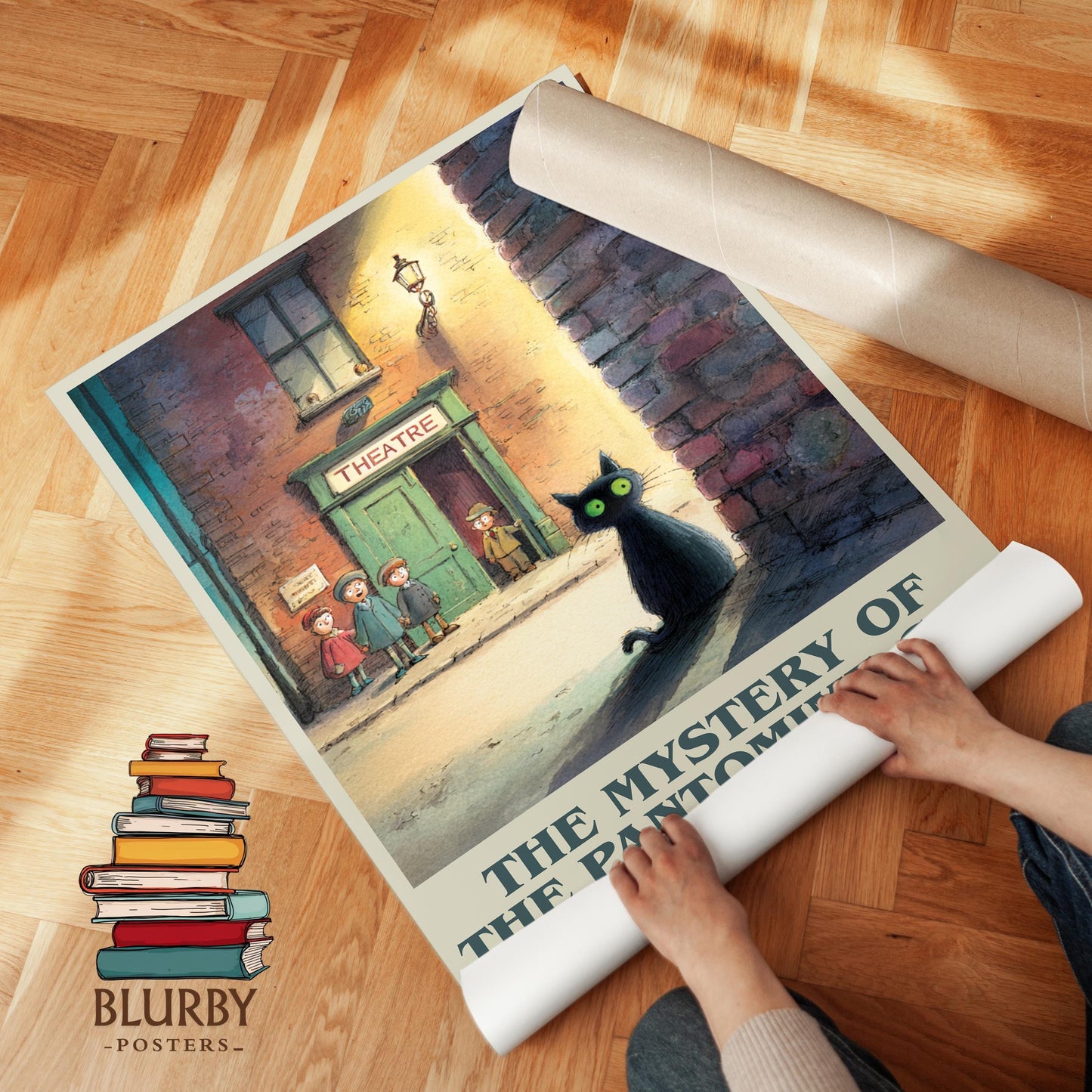 The Mystery of the Pantomime Cat book poster packaging – museum-quality print rolled in protective tube