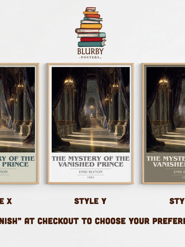 The Mystery of the Vanished Prince book cover print in frame leaning in hallway – childrens wall art