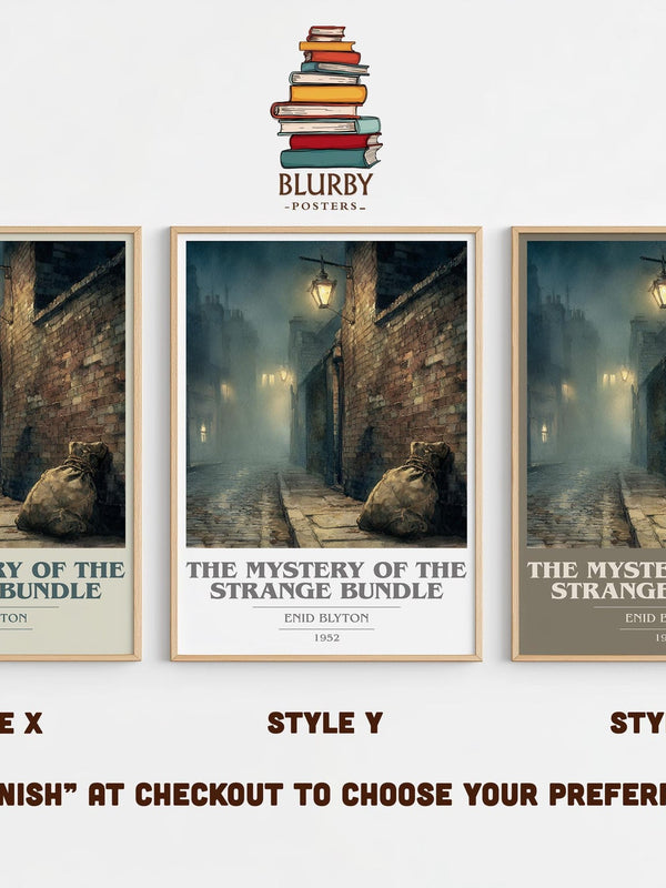 The Mystery of the Strange Bundle book cover print in frame leaning in hallway – childrens wall art