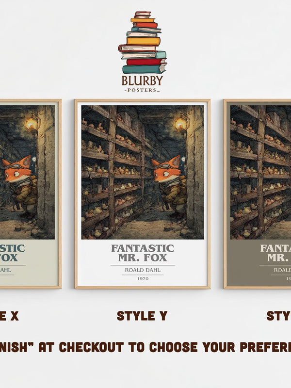 Fantastic Mr. Fox book cover print in frame leaning in hallway – childrens wall art