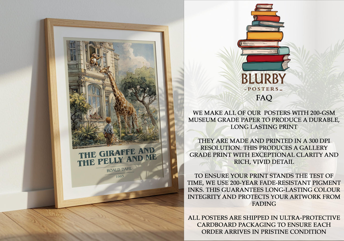 The Giraffe and the Pelly and Me by Roald Dahl | Book Poster | Literary Art Gift For Book Lover | Novel Inspired Wall Art | Free Delivery
