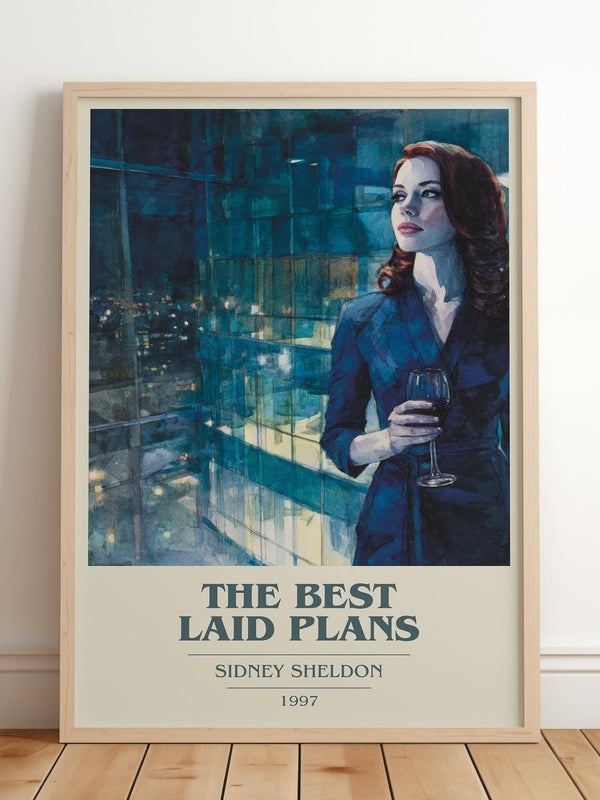 The Best Laid Plans book cover print in frame leaning in hallway – contemporary fiction wall art