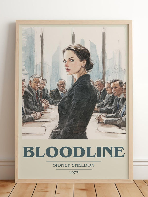 Bloodline book cover print in frame leaning in hallway – thriller wall art