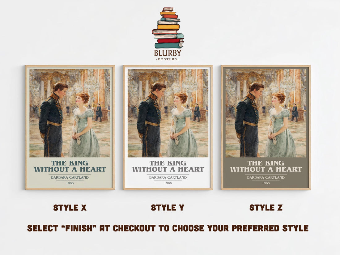 The King Without A heart book cover print in frame leaning in hallway – romance wall art (mockup)