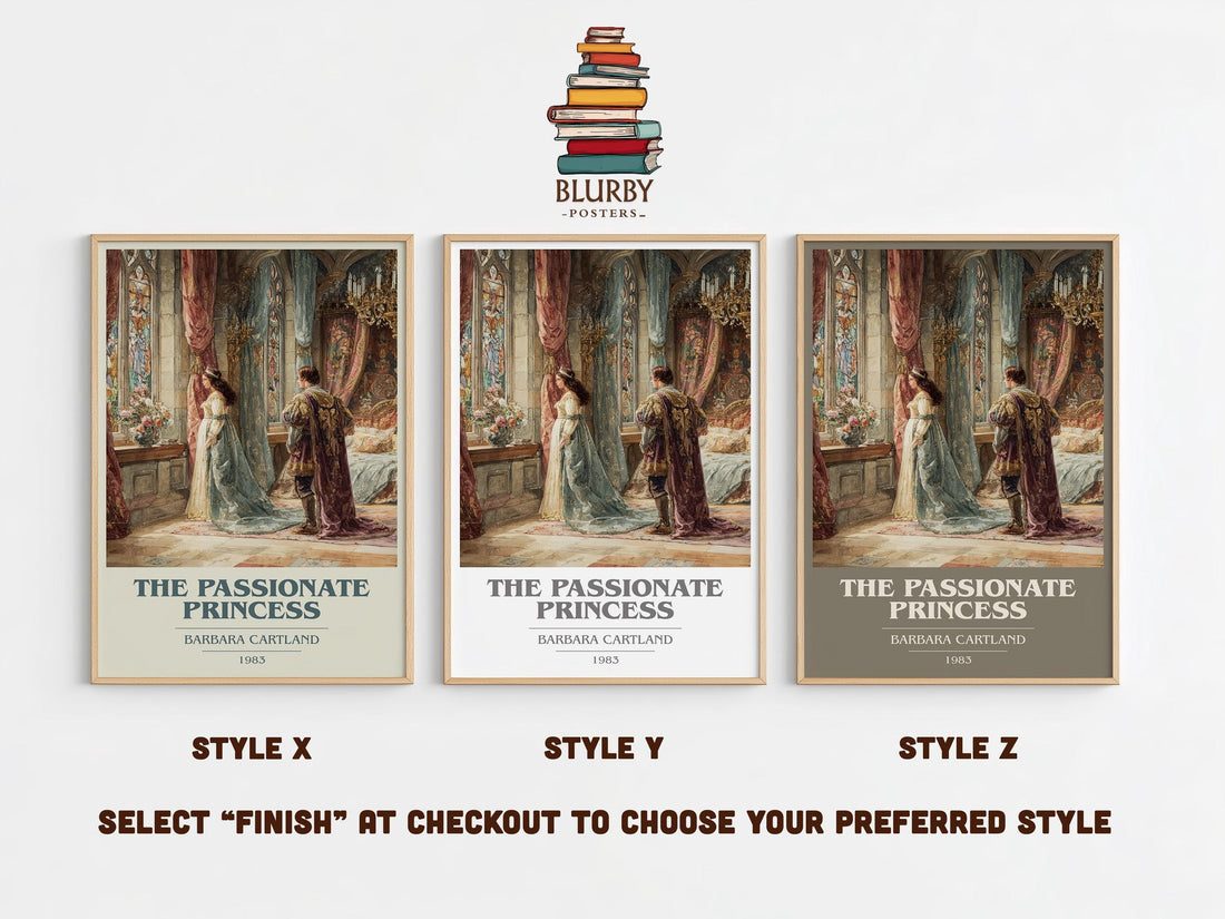 The Passionate Princess book cover print in frame leaning in hallway – romance wall art (mockup)