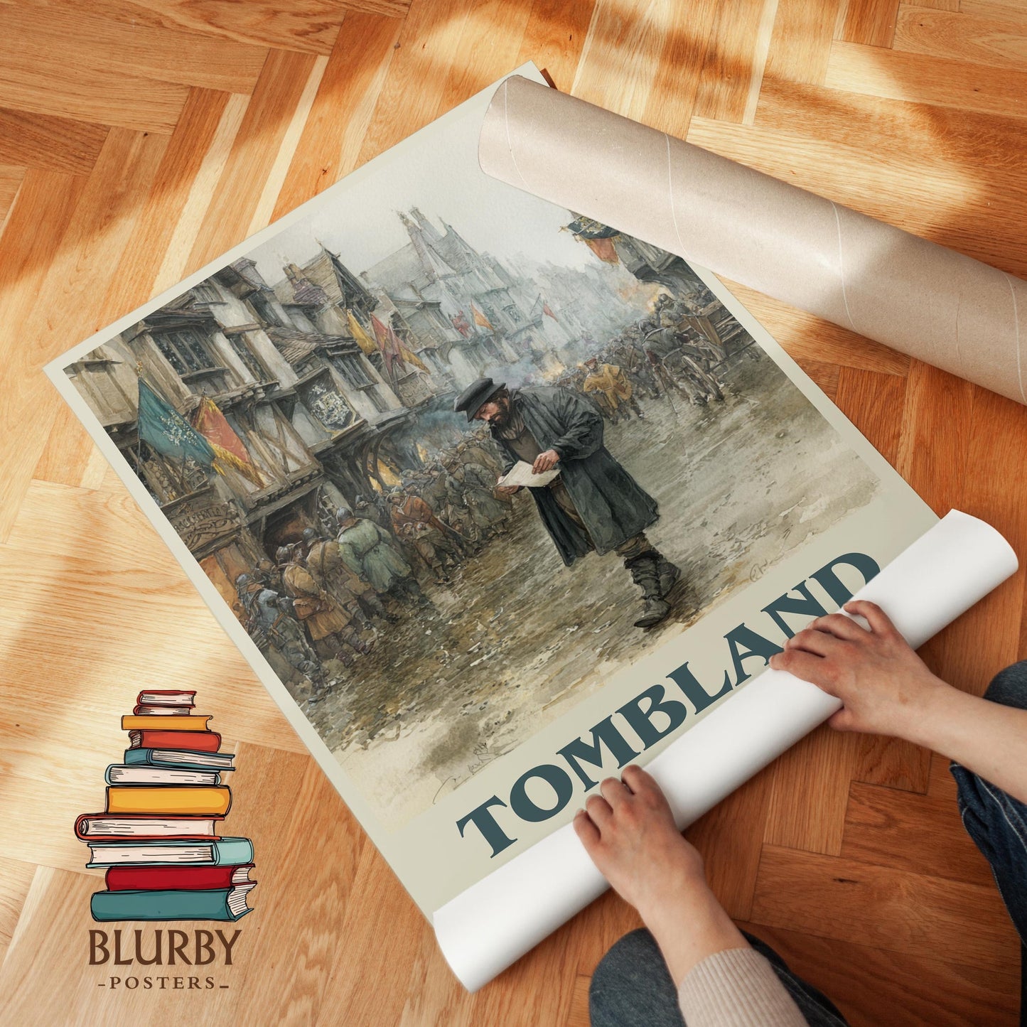 Tombland book poster packaging – museum-quality print rolled in protective tube