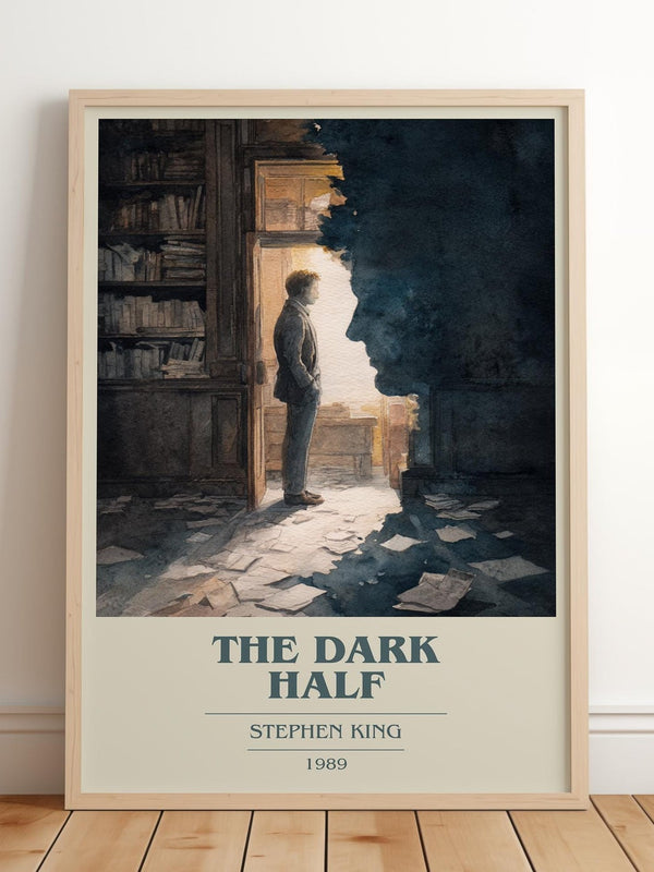 The Dark Half book cover print in frame leaning in hallway – horror wall art