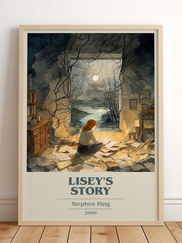 Lisey's Story book cover print in frame leaning in hallway – horror wall art