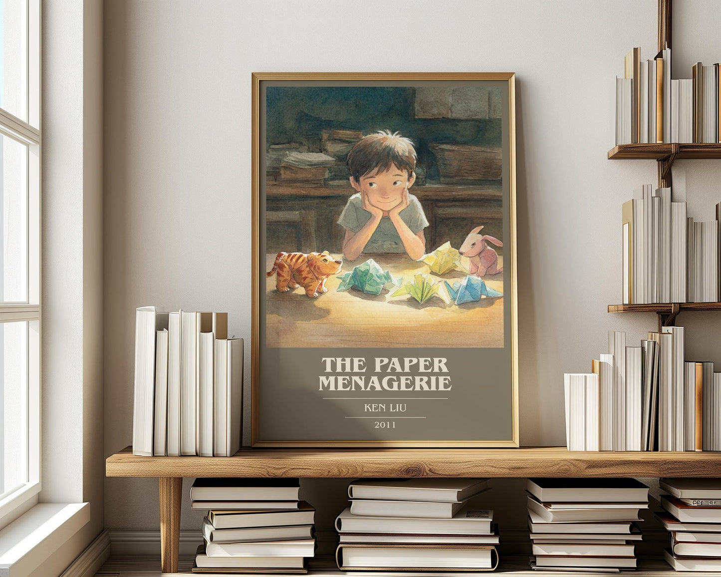 The Paper Menagerie book cover print on bookshelf – Ken Liu fan gift