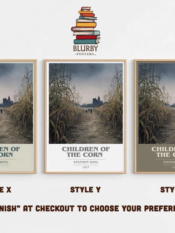 Children of the Corn book cover print in frame leaning in hallway – horror wall art
