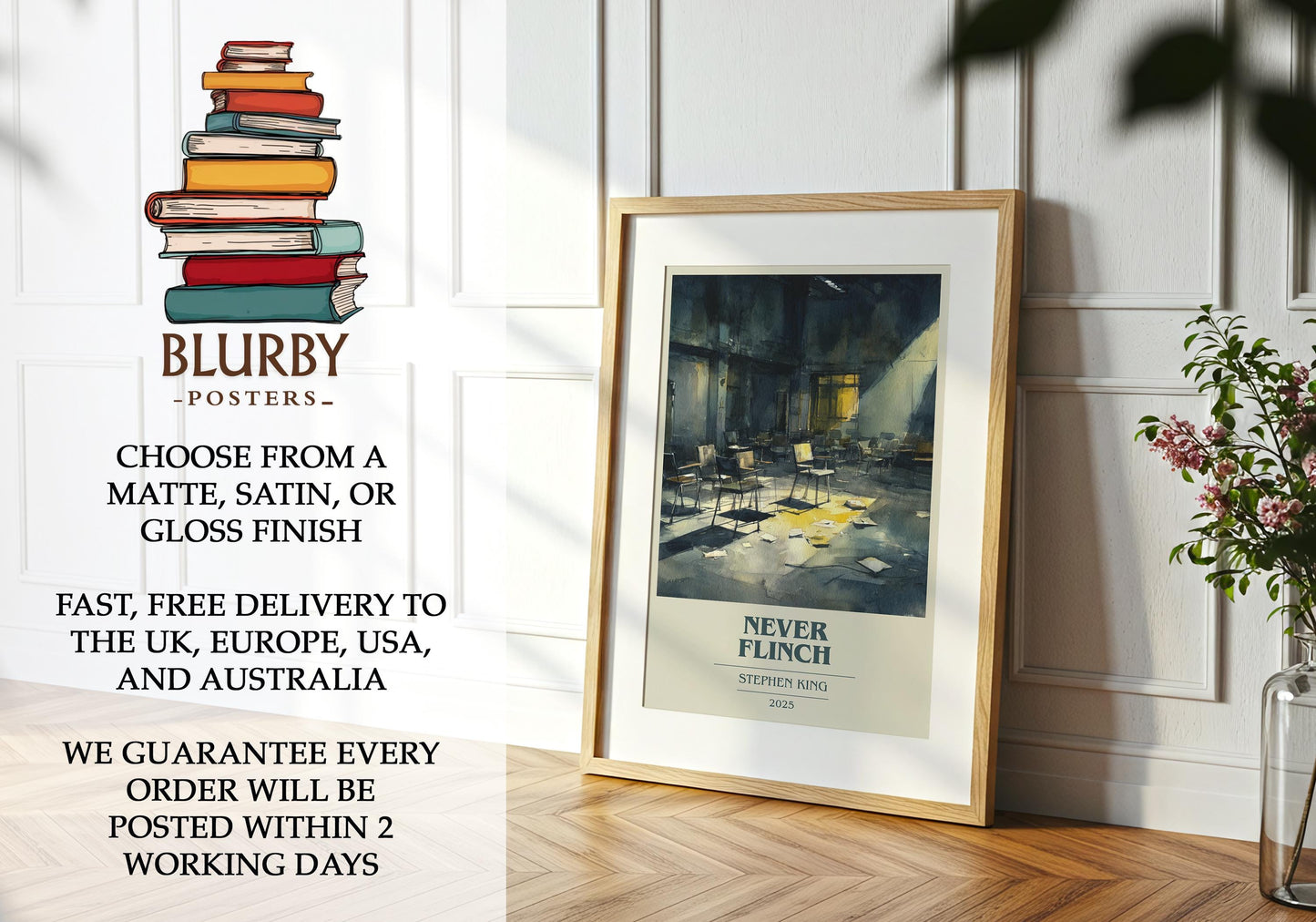 Never Flinch book poster packaging – museum-quality print rolled in protective tube