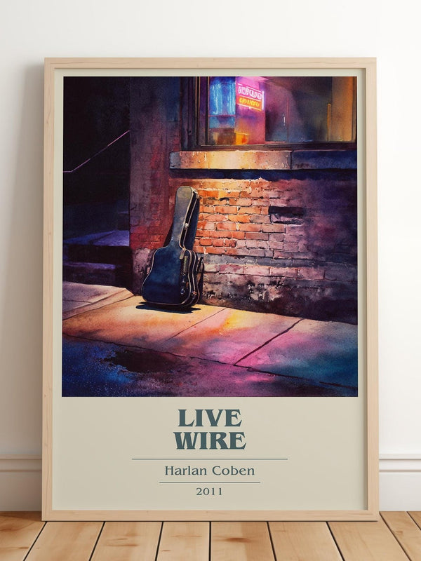 Live Wire book cover print in frame leaning in hallway – thriller wall art