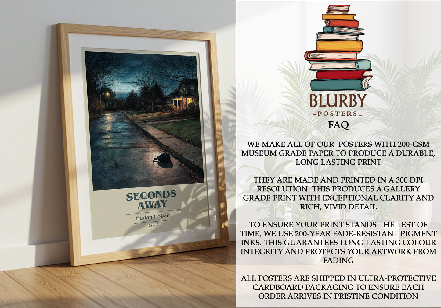 Seconds Away by Harlan Coben | Book Poster | Literary Art Gift For Book Lover | Novel Inspired Wall Art | Free Delivery