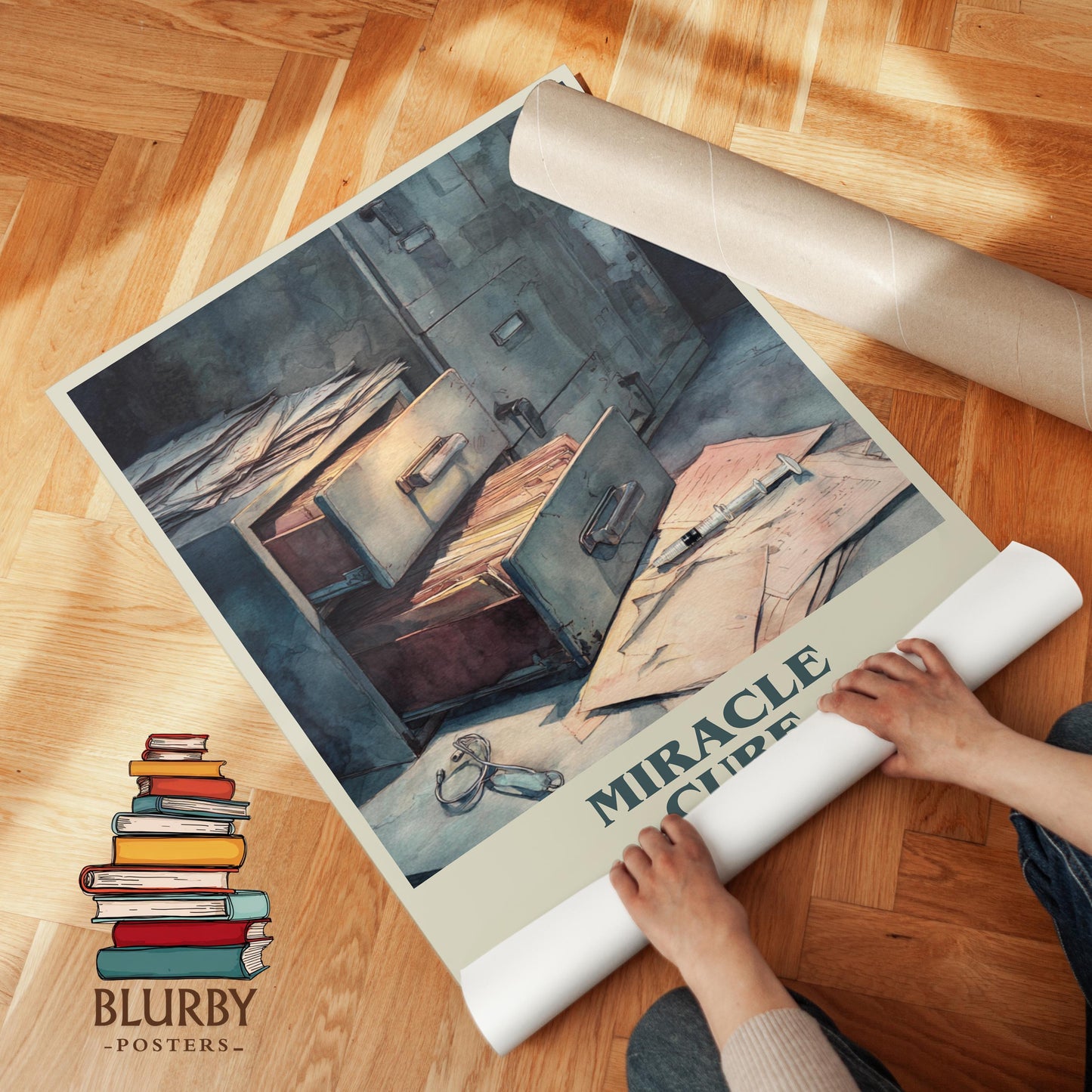 Miracle Cure book poster packaging – museum-quality print rolled in protective tube