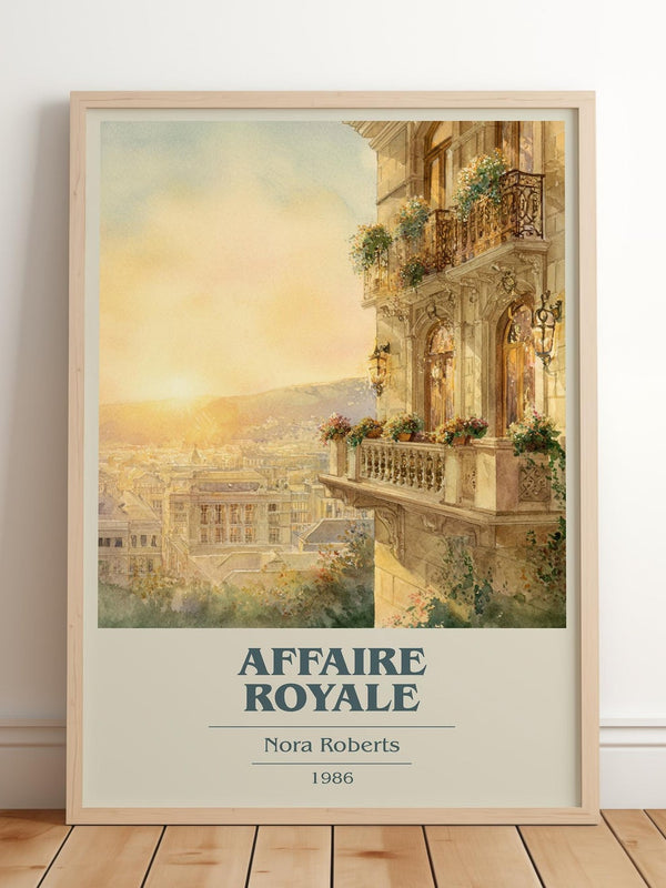 Affaire Royale book cover print in frame leaning in hallway – romance wall art