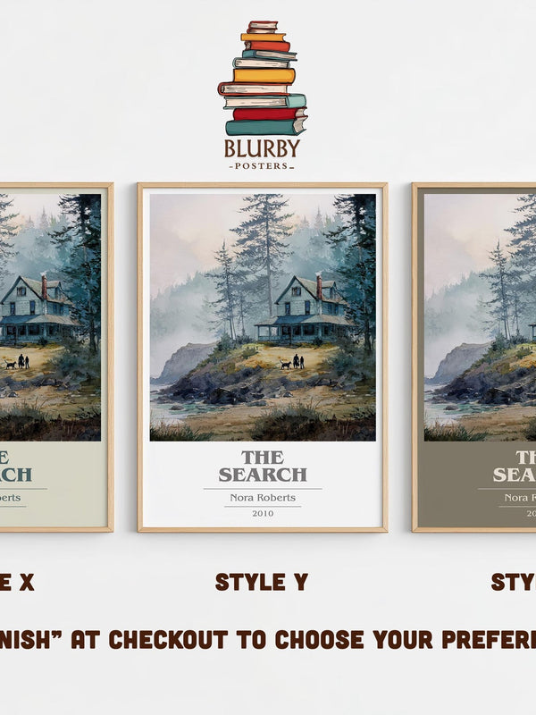 The Search book cover print in frame leaning in hallway – romance wall art