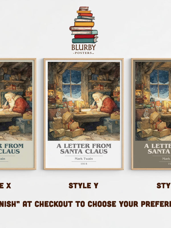 A Letter from Santa Claus book cover print in frame leaning in hallway – childrens wall art