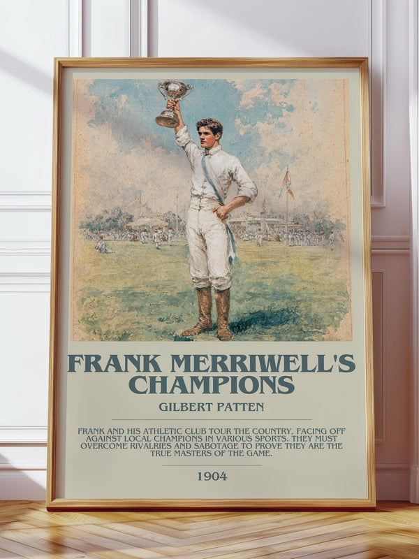 Frank Merriwell's Champions bookish print in frame leaning in hallway – adventure wall art
