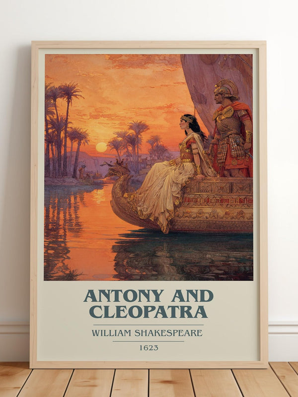 Antony and Cleopatra book cover print in frame leaning in hallway – classic literature wall art